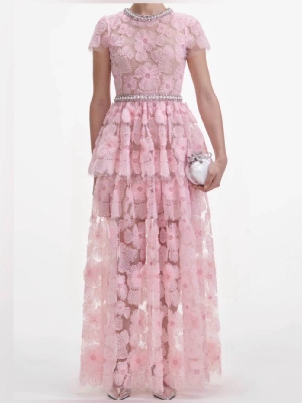 Self Portrait Pink Embellished Tulle Maxi Dress - Picture 4 of 16